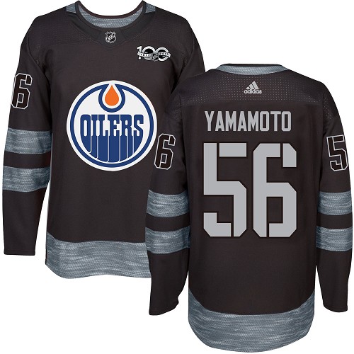 Adidas Oilers #56 Kailer Yamamoto Black 1917-100th Anniversary Stitched NHL Jersey - Click Image to Close